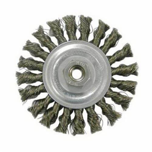 Weiler® 36255 Vortec Pro® Medium Face Wheel Brush with Nut, 4 in dia Brush, 0.02 in dia Cable Twist Knot Filament/Wire
