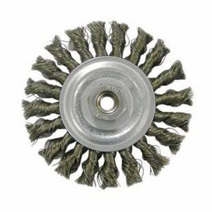 Weiler® 36255 Vortec Pro® Medium Face Wheel Brush with Nut, 4 in dia Brush, 0.02 in dia Cable Twist Knot Filament/Wire