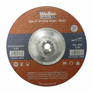 Weiler® 56473 Vortec Pro® Type 27 Cut-Off Wheel, 4 in dia x 1/4 in Thick, 5/8 in Center Hole, 24 Grit, Aluminum Oxide Abrasive