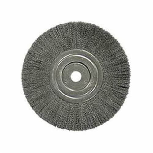 Weiler® 01179 Narrow Face Wheel Brush, 8 in dia Brush, 3/4 in W Face, 0.014 in dia Crimped Filament/Wire, 1-1/4 in Arbor Hole