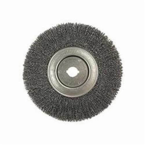 Weiler® 01250-12 Narrow Face Wheel Brush, 10 in dia Brush, 3/4 in W Face, 0.014 in dia Crimped Filament/Wire, 1 in Arbor Hole