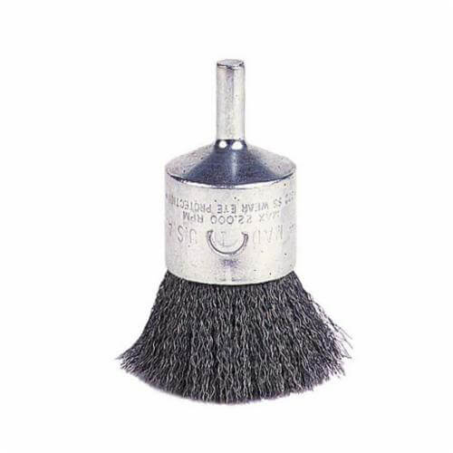 Weiler® 10022 Stem Mount End Brush, 1 in dia Brush, Crimped, 0.0104 in dia Filament/Wire, Stainless Steel Fill, 1 in L Trim
