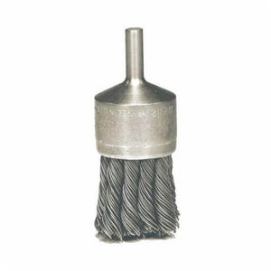 Weiler® 10032 Stem Mount End Brush, 1-1/8 in dia Brush, Knot, 0.02 in dia Filament/Wire, Stainless Steel Fill, 7/8 in L Trim