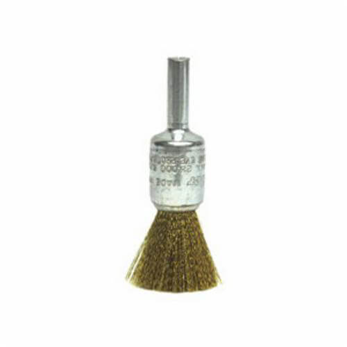 Weiler® 10158 Stem Mount End Brush, 1/2 in dia Brush, Crimped, 0.005 in dia Filament/Wire, Brass Fill, 7/8 in L Trim