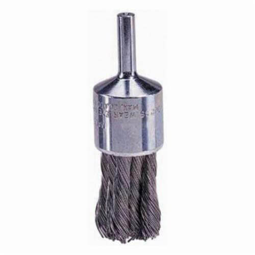 Weiler® 10217 Stem Mount End Brush, 1/2 in dia Brush, Knot, 0.014 in dia Filament/Wire, Steel Fill, 1-1/8 in L Trim