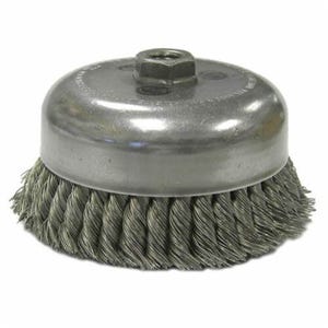 Weiler® 12556 Double Row Heavy Duty Cup Brush, 6 in dia Brush, 5/8-11 UNC Arbor Hole, 0.023 in dia Filament/Wire