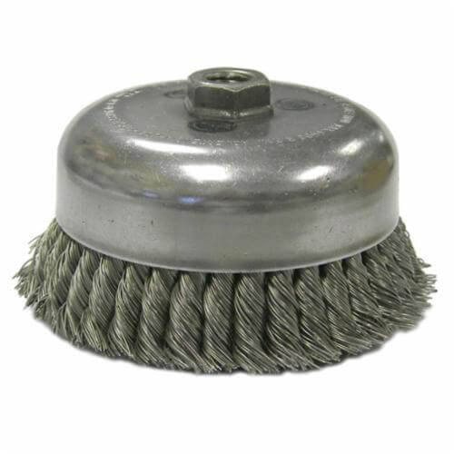 Weiler® 12926 Double Row Heavy Duty Cup Brush, 6 in dia Brush, 5/8-11 UNC Arbor Hole, 0.035 in dia Filament/Wire