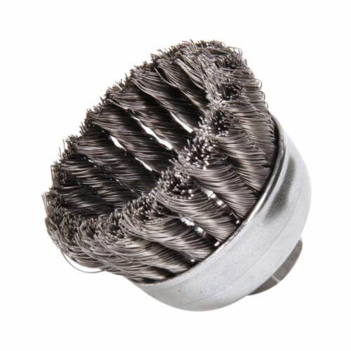 Weiler® 13025 Single Row Cup Brush, 2-3/4 in dia Brush, 5/8-11 UNC Arbor Hole, 0.014 in dia Filament/Wire, Standard/Twist Knot