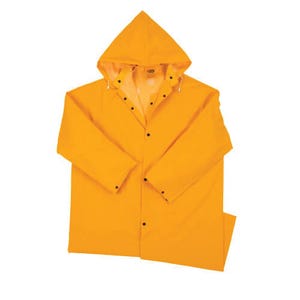 PIP® 4148/XL Base35™ Rain Coat, Unisex, XL, Yellow, Polyester/PVC, Detachable Hood, Snap Closure