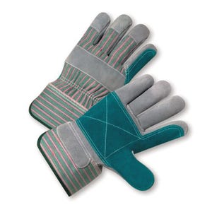 PIP® 500DP General Purpose Gloves, Leather Palm/Work, Gunn Cut/Full Finger/Wing Thumb Style, L, Split Cowhide Leather Palm