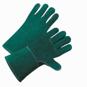 PIP® 940 Premium Grade Welding Gloves, L, Split Cowhide Leather/Kevlar® Thread, Green, Cotton Sock Lining, Gauntlet Cuff, 14 in L