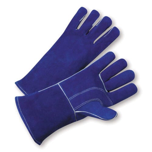PIP® 945 Premium Grade Welders Gloves, L, Kevlar® Thread/Split Cowhide Leather, Blue, Cotton Sock Lining, Gauntlet Cuff, 14 in L
