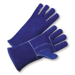 PIP® 945 Premium Grade Welders Gloves, L, Kevlar® Thread/Split Cowhide Leather, Blue, Cotton Sock Lining, Gauntlet Cuff, 14 in L