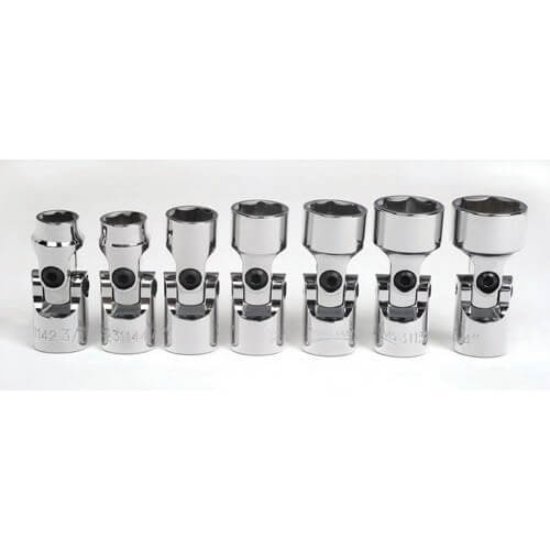 Williams® Socket Set, Imperial, 7 pc, 6 Points, Included Socket Size: 3/8 in, 3/8 in Drive, Clip Rail, Polished Chrome