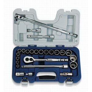 Williams® JHW50619 Hand Tool Set, Basic, Supertorque®, Metric, 1/2 in Drive, 12 Points, Flexible, 25 pc, Sockets Included