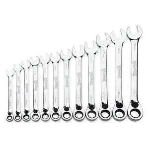 Williams® Combination Wrench Set, Ratcheting Reversible, Metric, 8 to 19 mm, 12 pc, 12-Point, Polished Chrome
