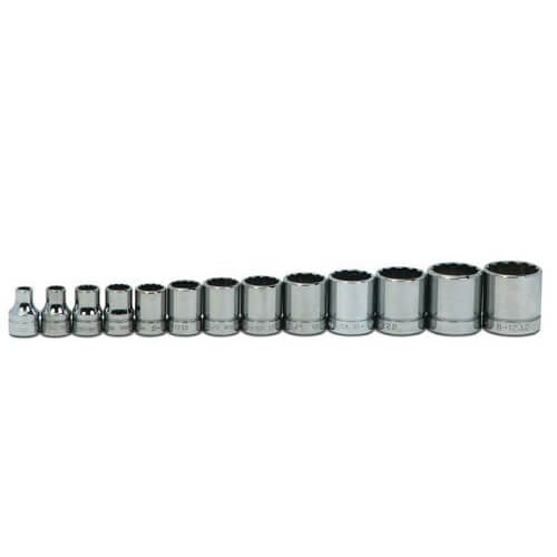 Williams® Socket Set, Supertorque®, Imperial, 13 pc, 12 Points, Included Socket Size: 1/4 in, 3/8 in Drive, Clip Rail, Polished Chrome