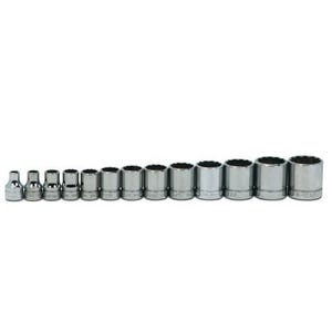 Williams® Socket Set, Supertorque®, Imperial, 13 pc, 12 Points, Included Socket Size: 1/4 in, 3/8 in Drive, Clip Rail, Polished Chrome