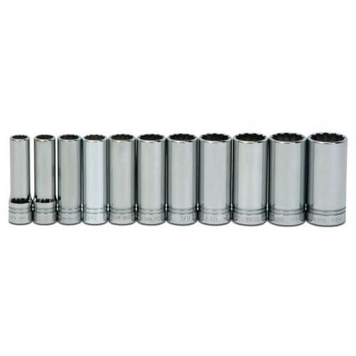 Williams® JHWWSSD-11RC Socket Set, Supertorque®, Imperial, 11 pc, 12 Points, Included Socket Size: 1/2 in, 1/2 in Drive, Clip Rail