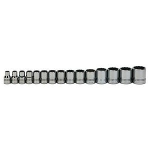 Williams® Socket Set, Supertorque®, Imperial, 15 pc, 12 Points, Included Socket Size: 3/8 in, 1/2 in Drive, Clip Rail, Polished Chrome