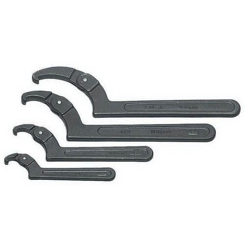 Williams® Spanner Wrench Set, Adjustable Hook, Imperial, 5-3/8 to 17-1/2 in Size, 4 pc, Industrial Black Finish