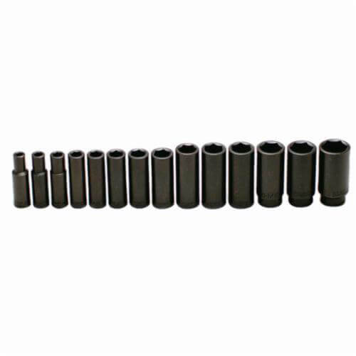 Wright® 407 Impact Socket Set, Imperial, 6 Points, 1/2 in Drive, 14 pc, Included Socket Size: 3/8 to 1-1/4 in