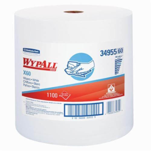 WypAll* 34955 X60 Lightweight General Purpose Wiper, 13.4 x 12.5 in, 1100 Sheets Capacity, Hydroknit*, White