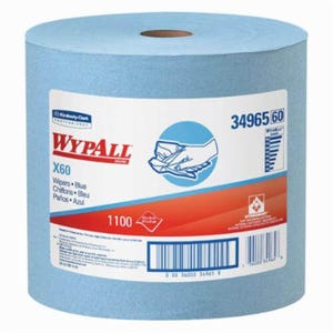 WypAll* 34965 X60 Lightweight General Purpose Wiper, 13.4 x 12.5 in, 1100 Sheets Capacity, Hydroknit*, Blue