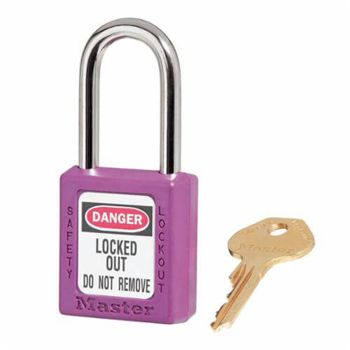 Master Lock® 410PRP Lockout Padlock, Durable Lightweight, Series: Zenex™ 410, Different Key, Purple, Thermoplastic Body