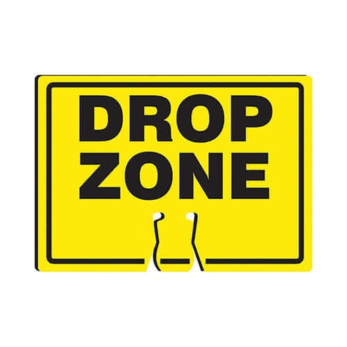 Accuform® FBC720 Traffic Cone Top Warning Sign, Text Legend, Legend: DROP ZONE, 0.06 in Plastic, 10 in Height, 14 in Width
