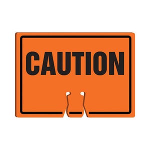Accuform® FBC752 Traffic Cone Top Warning Sign, Text Legend, Legend: CAUTION, 0.06 in Plastic, 10 in Height, 14 in Width