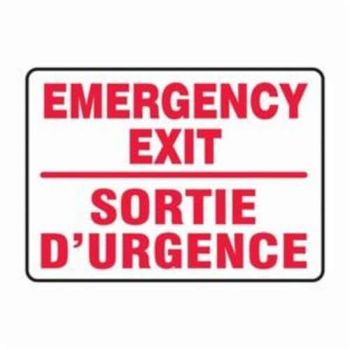 Accuform® FBMADM510MVS Emergency Exit Sign, Bilingual, Legend: EMERGENCY EXIT/SORTIE D'URGENCE, 4 mil Vinyl, 10 in Height, 14 in Width