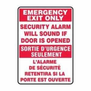 Accuform® FBMEXT566VP Emergency Exit Sign, Bilingual, Legend: EMERGENCY EXIT ONLY SECURITY ALARM WILL SOUND IF DOOR IS OPENED