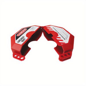 Accuform® KDD471 StopOut® Gate Valve Handle Lockout, Fits Minimum Handle Size: 2-1/2 in, Fits Maximum Handle Size: 5 in, 3 Padlocks