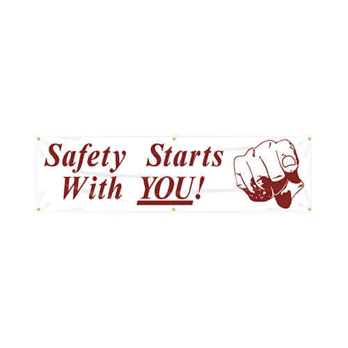 Accuform® MBR846 Safety Banner, Legend: SAFETY STARTS WITH YOU!, 10 oz Reinforced Vinyl, 28 in Height, 96 in Width, White Legend/Background