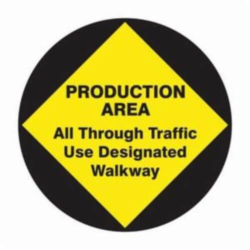 Accuform® MFS717 Floor Sign, NO Header, Text Legend: PRODUCTION AREA - ALL THROUGH TRAFFIC USE DESIGNATED WALKWAY
