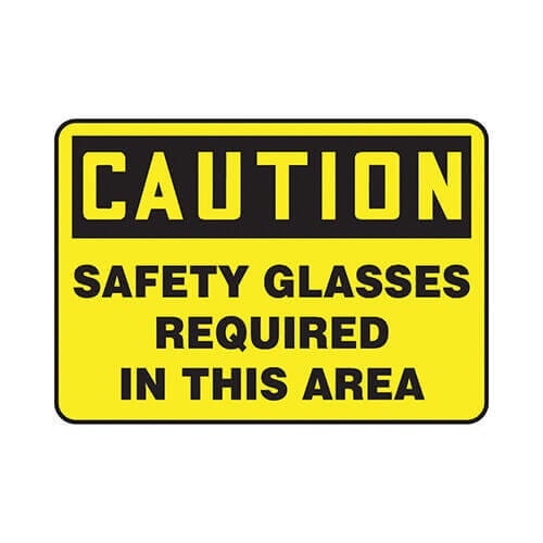 Accuform® MPPE794VP Caution Sign, Header: CAUTION, Text Legend: SAFETY GLASSES REQUIRED in THIS AREA, 7 in H x 10 in W