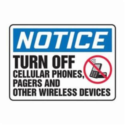 Accuform® MRFQ823VA Safety Sign, NOTICE Header, Legend: TURN OFF CELLULAR PHONES, PAGERS AND OTHER WIRELESS DEVICES (W/GRAPHIC)