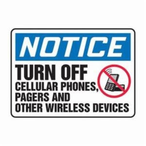 Accuform® MRFQ823VA Safety Sign, NOTICE Header, Legend: TURN OFF CELLULAR PHONES, PAGERS AND OTHER WIRELESS DEVICES (W/GRAPHIC)