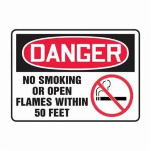 Accuform® MSMK052XV Danger Sign, DANGER: NO SMOKING OR OPEN FLAMES WITHIN 50 FEET (W/GRAPHIC), 10 in H x 14 in W