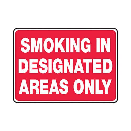Accuform® MSMK405VA Smoking Control Sign, Header: NO HEADER, Text Legend: SMOKING IN DESIGNATED AREAS ONLY, 7 in H x 10 in W