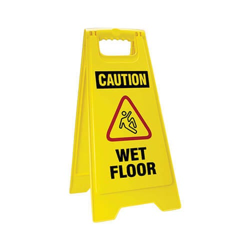 Accuform® PFW424 Floor Sign, Series: Fold-Ups®, Text Legend, Legend: CAUTION WET FLOOR, High Impact Plastic, 25 in Height, 12 in Width