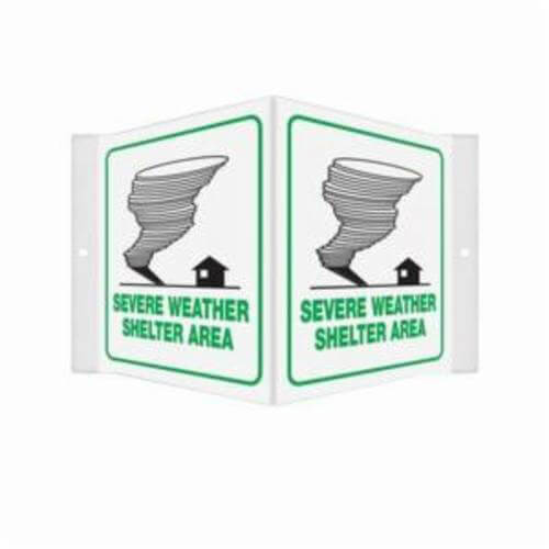 Accuform® PSP141 Projection Sign, 3D, Header: NO HEADER, Legend: SEVERE WEATHER SHELTER AREA, 0.1 in Plastic, 6 in Height, 5 in Width