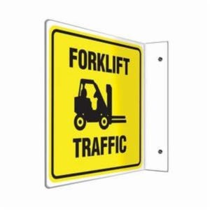 Accuform® PSP249 Projection Sign, 90D, Text/Symbol Legend, FORKLIFT TRAFFIC Legend, 0.1 in Plastic, 8 in Height, 8 in Width