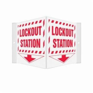 Accuform® PSP313 Projection Sign, 3D, NO HEADER, Text/Symbol Legend, LOCKOUT STATION (ARROW DOWN), 6 in H x 5 in W