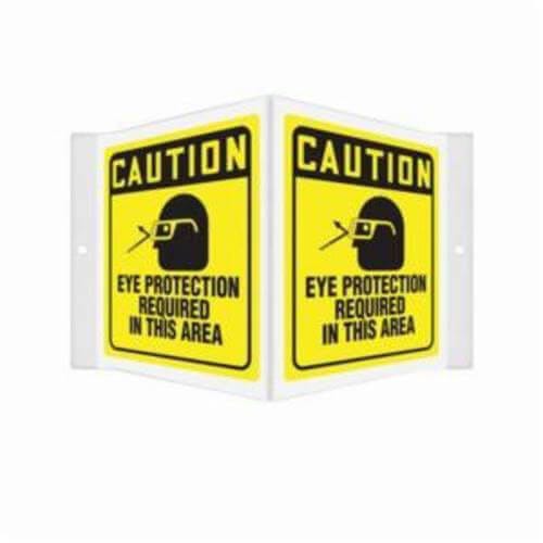 Accuform® PSP360 Projection Sign, 3D, CAUTION Header, Text/Symbol Legend: EYE PROTECTION REQUIRED IN THIS AREA, 6 in H, 5 in W