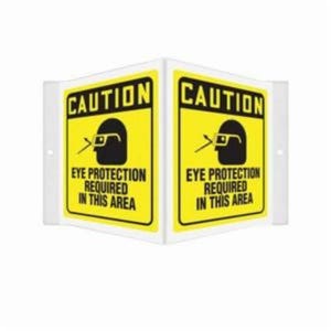 Accuform® PSP360 Projection Sign, 3D, CAUTION Header, Text/Symbol Legend: EYE PROTECTION REQUIRED IN THIS AREA, 6 in H, 5 in W