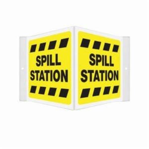 Accuform® PSP379 Projection Sign, 3D V-Shaped, Header: NO HEADER, Text Legend: SPILL STATION, 6 in H x 5 in W