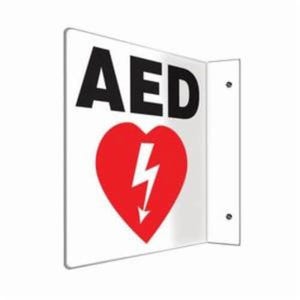 Accuform® PSP708 Projection Sign, 90D, Header: NO HEADER, Legend: AED, 0.1 in Plastic, 8 in Height, 8 in Width
