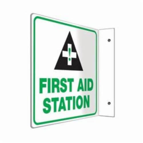 Accuform® PSP723 Projection Sign, 90D L-Shaped, NO HEADER, Text/Symbol Legend, FIRST AID STATION Legend, 8 in H x 8 in W